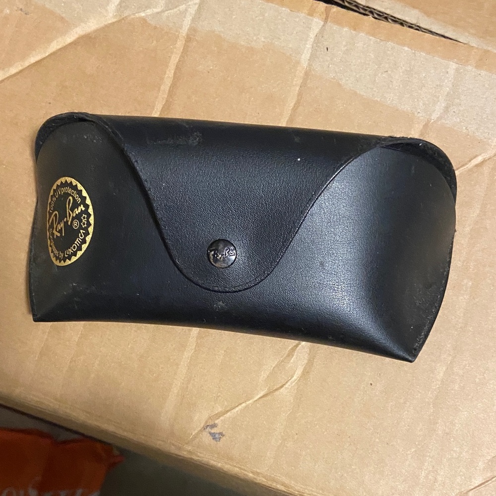 Ray-Ban Black Leather Eyewear Case with Gold Logo